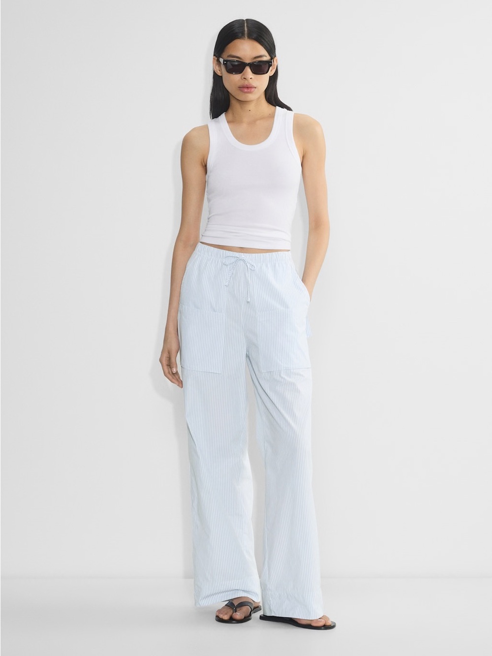 Aritzia Babaton System Poplin Pant Cotton Relaxed Utility Stripe Large